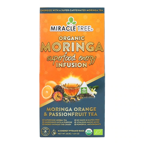 Chá de Moringa Orgânica Miracle Tree Superfood Energy Infusion Laranja & Maracujá - 16 Sachês Piramidais (28.8g)