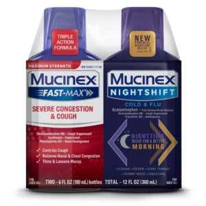 Mucinex Fast-Max Congestão Severa e Tosse e Night Shift Gripe e Resfriado Líquido Combo Pack - 2x 177ml