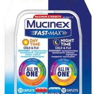 Mucinex Fast-Max Dia e Noite 30 Caplets - Alívio Rápido para Gripes e Resfriados