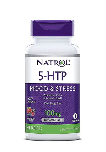 Natrol 5-HTP Mood & Stress Sabor Frutas Vermelhas 100mg - 30 Comprimidos para Humor e Estresse