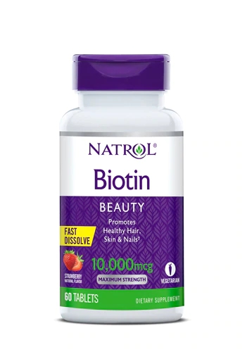 Natrol Biotin Beauty Morango 10000mcg - 60 Comprimidos para Cabelo, Pele e Unhas