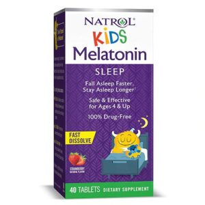 Natrol Kids Melatonina Fast Dissolve Sabor Morango - 1mg - 40 Comprimidos Mastigáveis