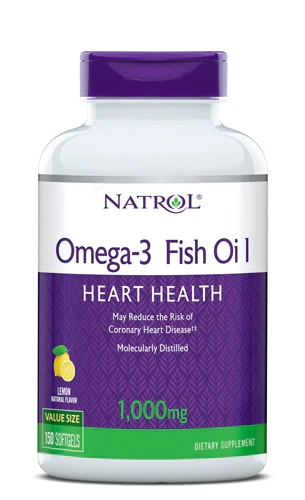 Natrol Ômega-3 Óleo de Peixe 1000mg para Saúde do Coração - 150 Cápsulas Gelatinosas com Sabor Limão
