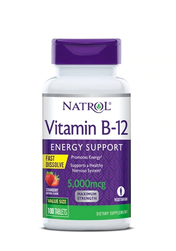 Natrol Vitamina B12 5000mcg Sabor Morango - 100 Comprimidos de Dissolução Rápida