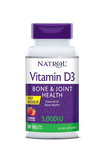 Natrol Vitamina D3 Rápida Dissolução Morango 5000 UI - 90 Comprimidos