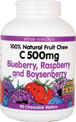 Natural Factors 100% Natural Fruit Chew C Blueberry Raspberry and Boysenberry -- 500 mg - 90 Chewable Wafers