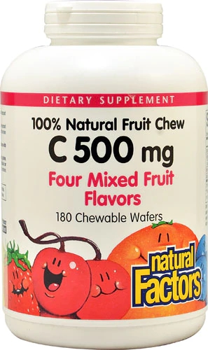 Natural Factors Vitamina C 500mg Sabor Frutas Sortidas - 180 Pastilhas Mastigáveis