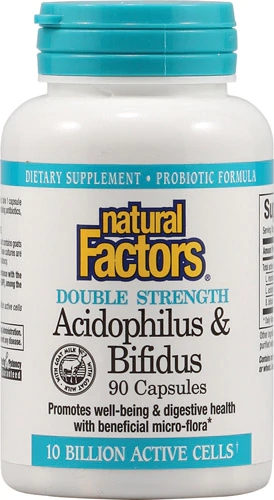 Natural Factors Acidophilus e Bifidus - 10 Bilhões de Células - 90 Cápsulas