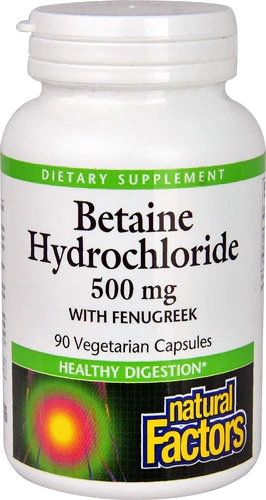 Natural Factors Cloridrato de Betaína 500 mg - 90 Cápsulas Vegetais