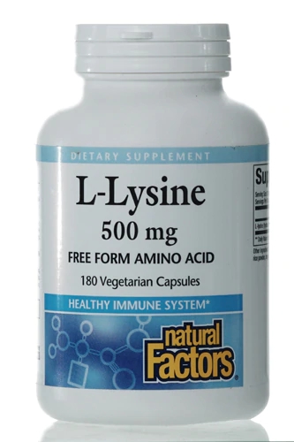 L-Lisina Natural Factors 500mg - 180 Cápsulas Vegetarianas - Suporte Imunológico