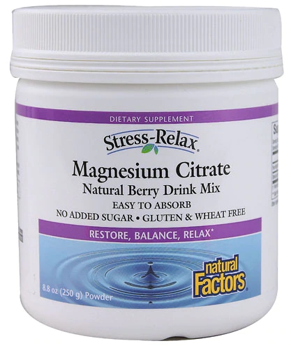 Natural Factors Stress Relax Magnésio Citrato 250g Sabor Frutas Vermelhas