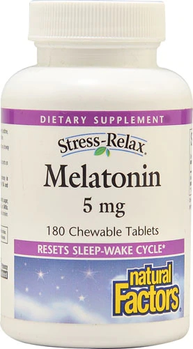 Natural Factors Stress-Relax Melatonina 5mg - 180 Comprimidos Mastigáveis - Auxílio Natural para o Sono e Bem-Estar