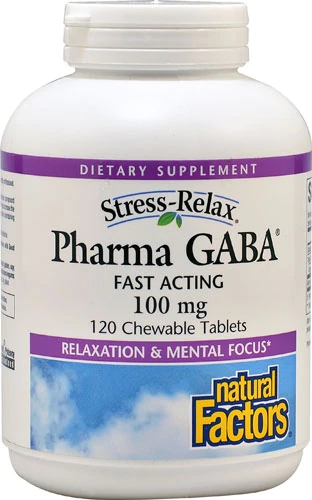 Natural Factors Stress-Relax Pharma GABA 100mg - 120 Comprimidos Mastigáveis - Alívio do Estresse e Bem-Estar Mental