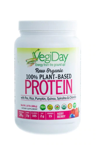 Natural Factors VegiDay Proteína Vegetal Orgânica Very Berry 464g