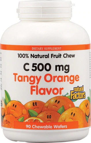 Natural Factors Vitamina C Efervescente Laranja Tangy 500mg - 90 Pastilhas Mastigáveis