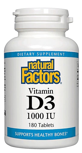 Natural Factors Vitamina D3 1000 UI - 180 Comprimidos - Suporte Imunológico e Ósseo