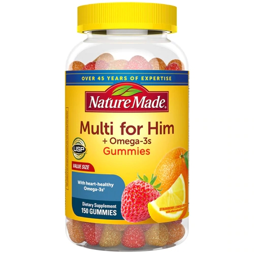 Nature Made Gomas Multivitamínicas para Homens com Ômega-3 - 150 Gomas Sabor Limão Laranja e Morango