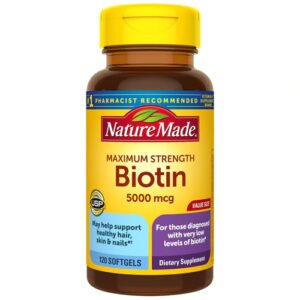Nature Made Biotina 5000 mcg - 120 Cápsulas Softgel para Cabelos, Pele e Unhas