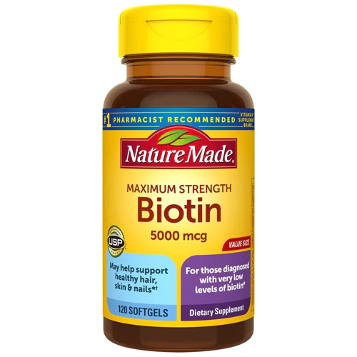 Nature Made Biotina 5000 mcg - 120 Cápsulas Softgel para Cabelos, Pele e Unhas