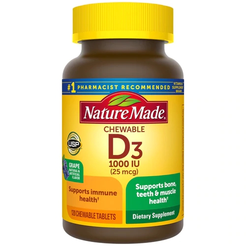 Nature Made Vitamina D3 Mastigável para Adultos Sabor Uva 1000 IU - 120 Tabletes