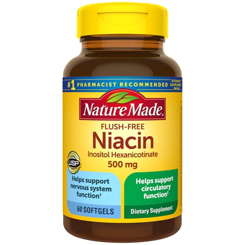 Nature Made Niacina Flush-Free 500 mg - 60 Cápsulas Gelatinosas Líquidas: Saúde do Coração e Bem-Estar
