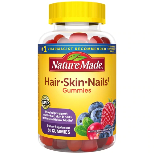 Nature Made Cabelo Pele Unhas Adultos Gomas Sabor Mix de Frutas Vermelhas e Mirtilo - 90 Gomas
