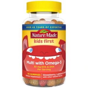 Nature Made Kids First Multivitamínico com Ômega-3 Sabor Morango Limão Laranja - 70 Gomas