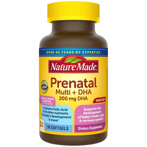 Nature Made Prenatal Multivitamínico com DHA - 90 Cápsulas Gelatinosas - Suporte Nutricional Completo para Gestantes