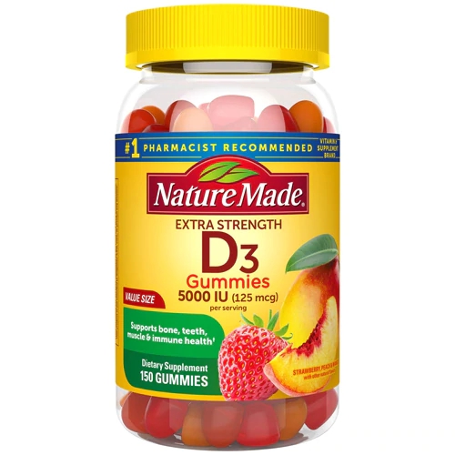 Nature Made Vitamina D3 Adult Gomas Morango Pêssego Manga 150 Unidades