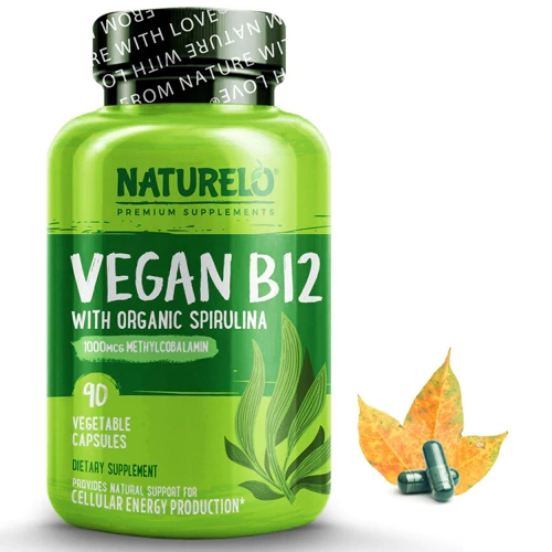 NATURELO Vitamina B12 Vegana com Espirulina Orgânica - 90 Cápsulas Vegetais