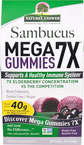 Nature's Answer Sambucus Mega Gummies 7X - 30 Gomas Veganas de Sabugueiro
