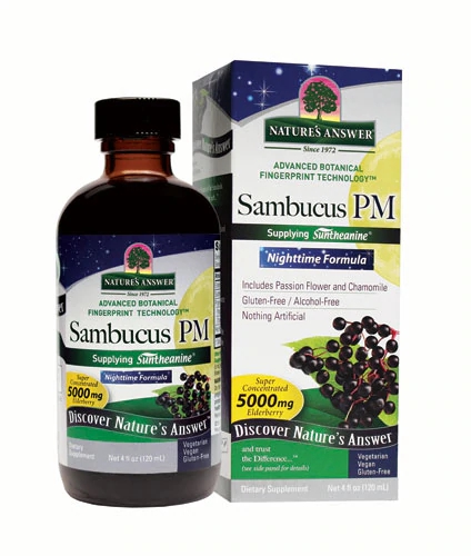 Nature's Answer Sambucus PM Fórmula Noturna - 5000mg (120ml) - Bem-Estar e Sono Reparador