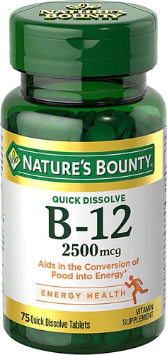 Nature's Bounty Vitamina B12 2500mcg Sabor Cereja Natural - 70 Comprimidos de Dissolução Rápida