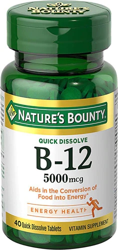 Nature's Bounty B-12 5000mcg com Cereja Natural - 40 Comprimidos de Dissolução Rápida