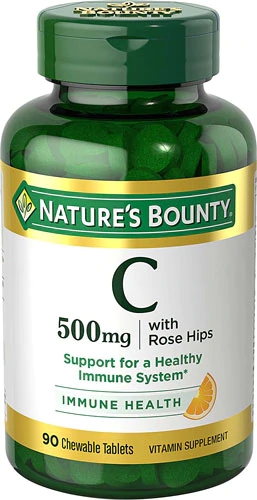 Nature's Bounty Vitamina C Mastigável 500mg com Rosa Mosqueta Sabor Laranja - 90 Tabletes