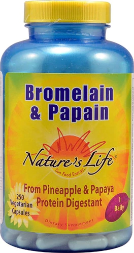 Nature's Life Bromelaína e Papaína - 250 Cápsulas Vegetarianas