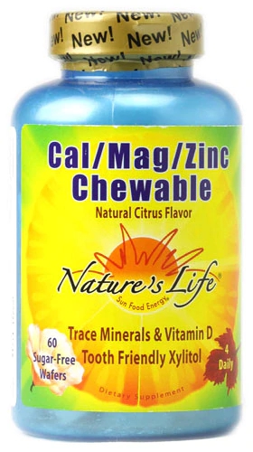Nature's Life Cal Mag Zinc Sabor Cítrico Natural - 60 Wafers Mastigáveis