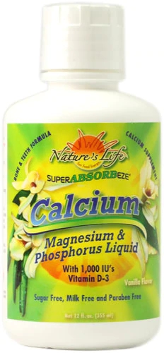 Nature's Life Cálcio Magnésio e Fósforo Líquido Baunilha 355ml - Suporte Ósseo Essencial