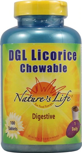 Nature's Life DGL Licorice Chewable - 100 Tabletes Mastigáveis de Alcaçuz Deglicirrizinado