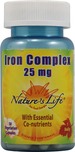 Nature's Life Iron Complex - 25mg - 50 Cápsulas Vegetarianas | Ferro Essencial