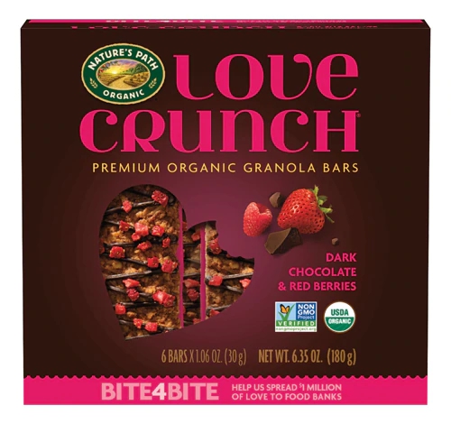 Barras de Granola Orgânica Nature's Path Love Crunch Chocolate Amargo e Frutas Vermelhas - Caixa com 6 Barras (Aprox. 180g)