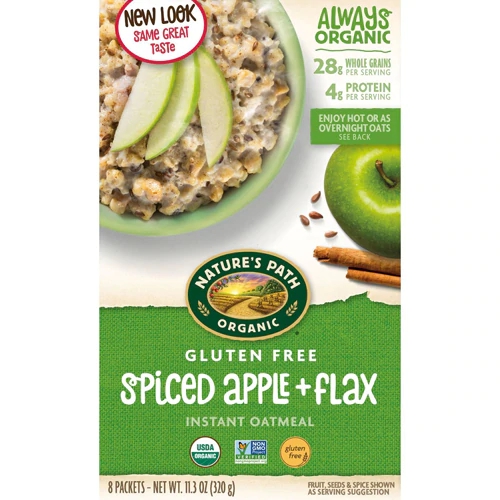 Aveia Instantânea Orgânica Nature's Path Sem Glúten Sabor Maçã com Linhaça - 8 Pacotes (Aprox. 210g)