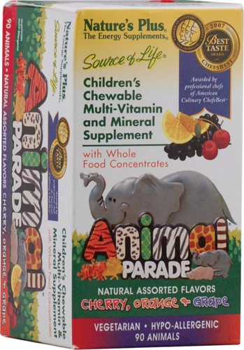 Nature's Plus Animal Parade Multivitamínico Mastigável Infantil Sabor Sortido - 90 Tabletes