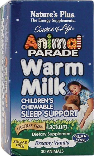 Nature's Plus Animal Parade® Warm Milk™ Suporte para o Sono Sabor Baunilha - 30 Tabletes Mastigáveis