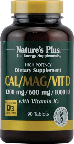 Nature's Plus Cal Mag D3 K2 - Suplemento de Cálcio, Magnésio e Vitaminas D3 e K2 - 90 Comprimidos