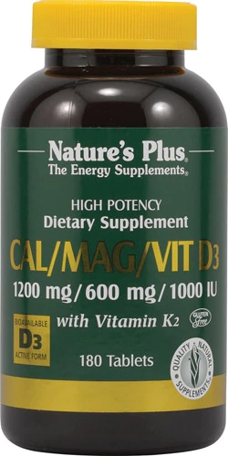 Nature's Plus Cal Mag D3 K2 - 180 Tabletes Essenciais para Ossos Fortes