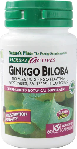Nature's Plus Herbal Actives Ginkgo Biloba 100mg - 60 Cápsulas Vegetarianas