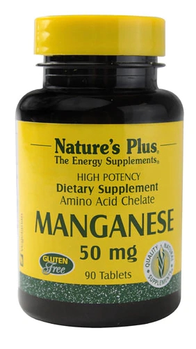 Nature's Plus Manganês 50mg - 90 Comprimidos - Essencial para Ossos e Metabolismo
