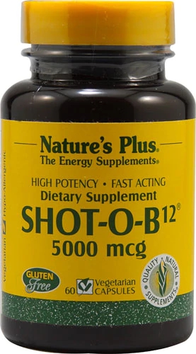 Nature's Plus Shot-O-B12 5000mcg - 60 Cápsulas Vegetarianas - Energia e Bem-Estar