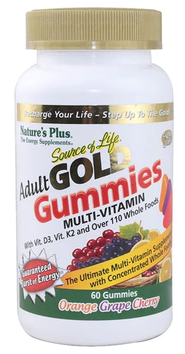 Nature's Plus Source of Life Adult GOLD Gomas Multivitamínicas - Laranja, Uva e Cereja - 60 Gomas